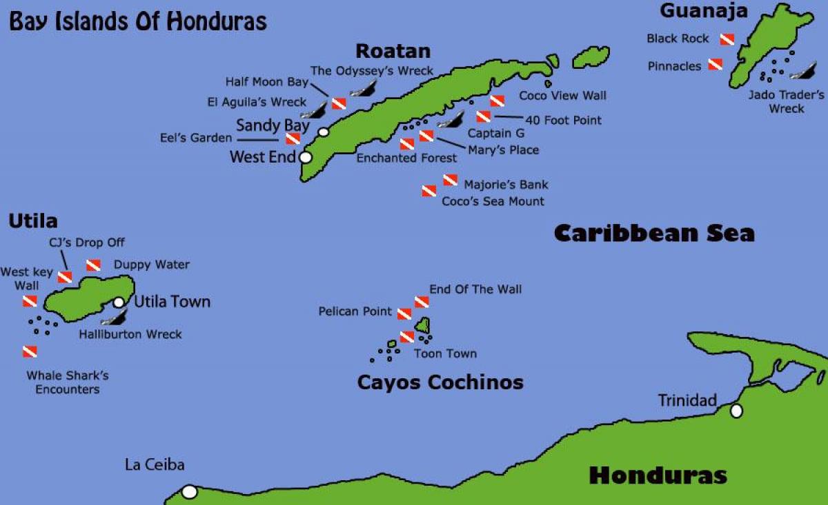 otoki Honduras zemljevid