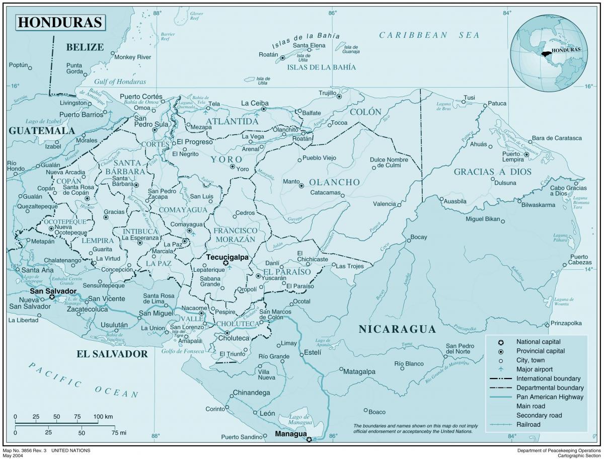 zemljevid fizični zemljevid Honduras