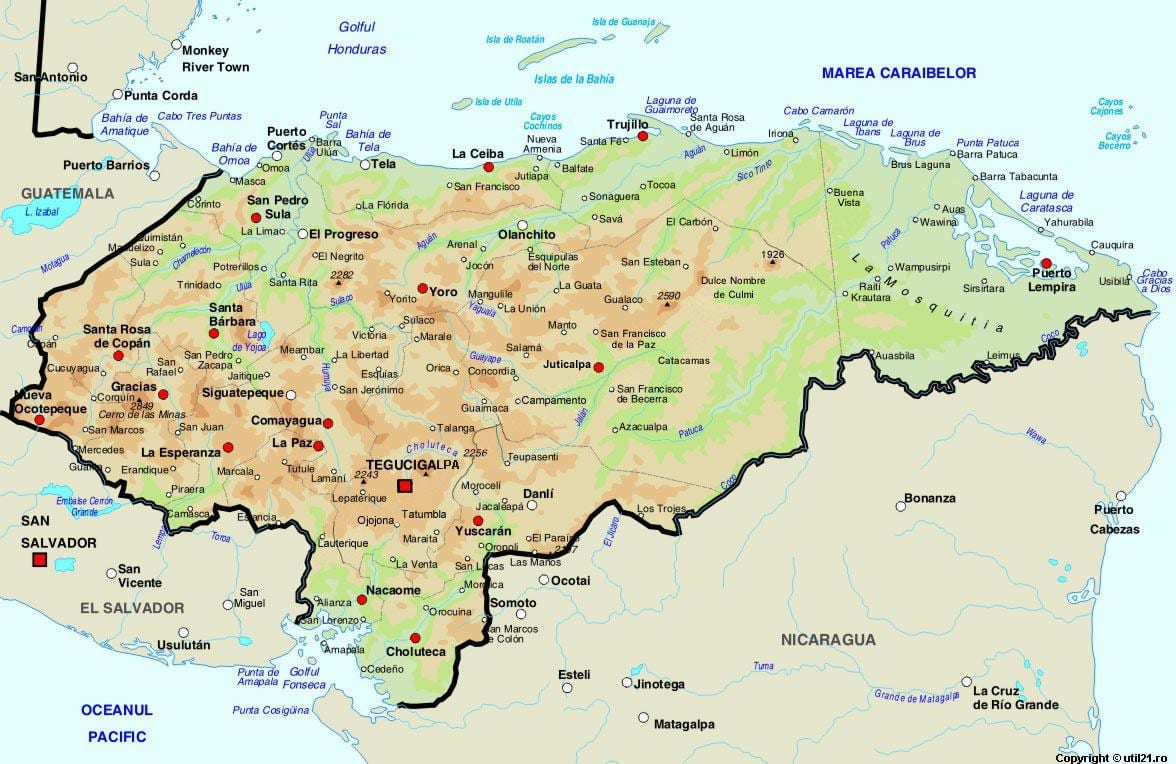 zemljevid Honduras in okoliških državah