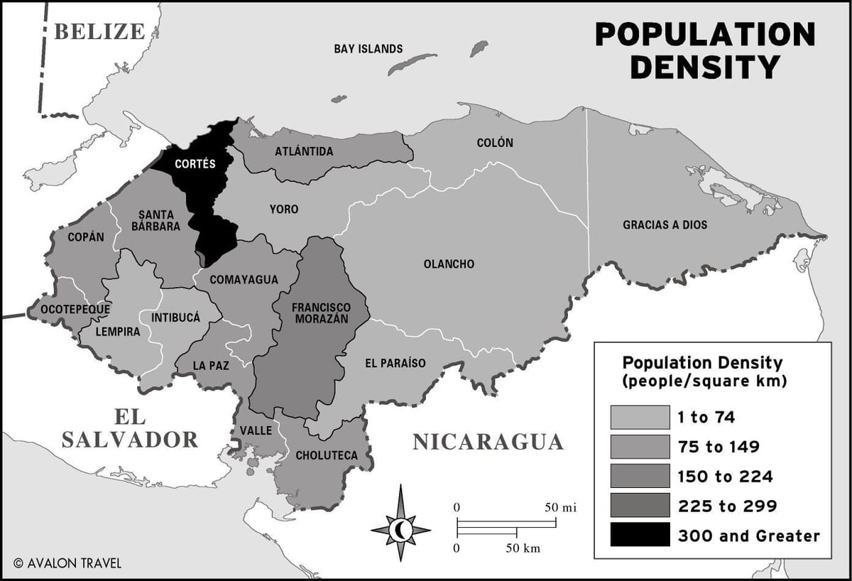 zemljevid Honduras prebivalstva