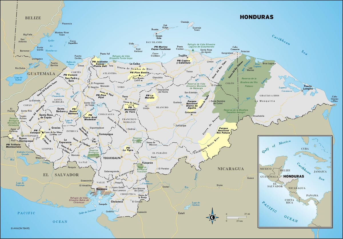 zemljevid Honduras turističnih