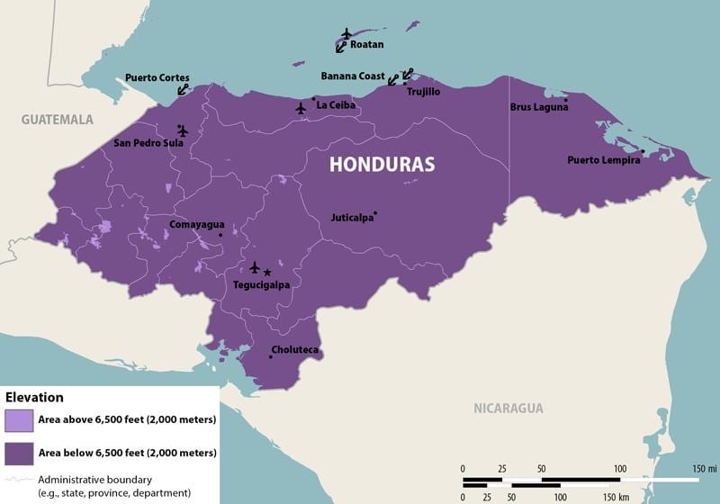 zemljevid Honduras zika