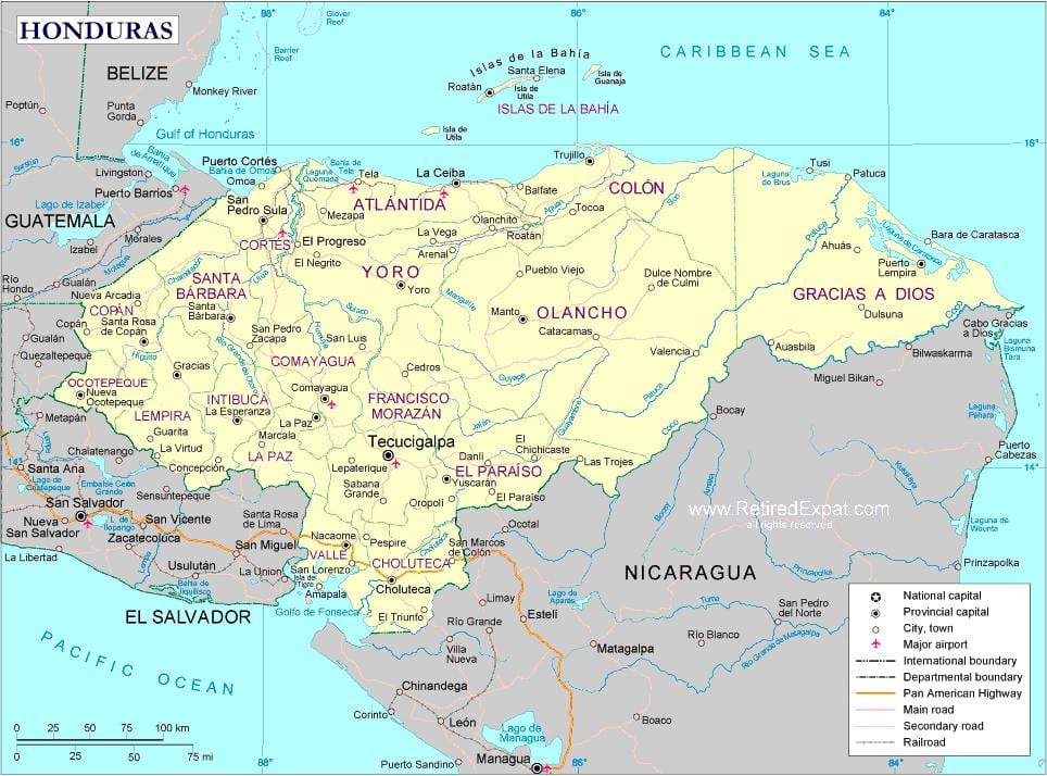 zemljevid politični zemljevid Honduras