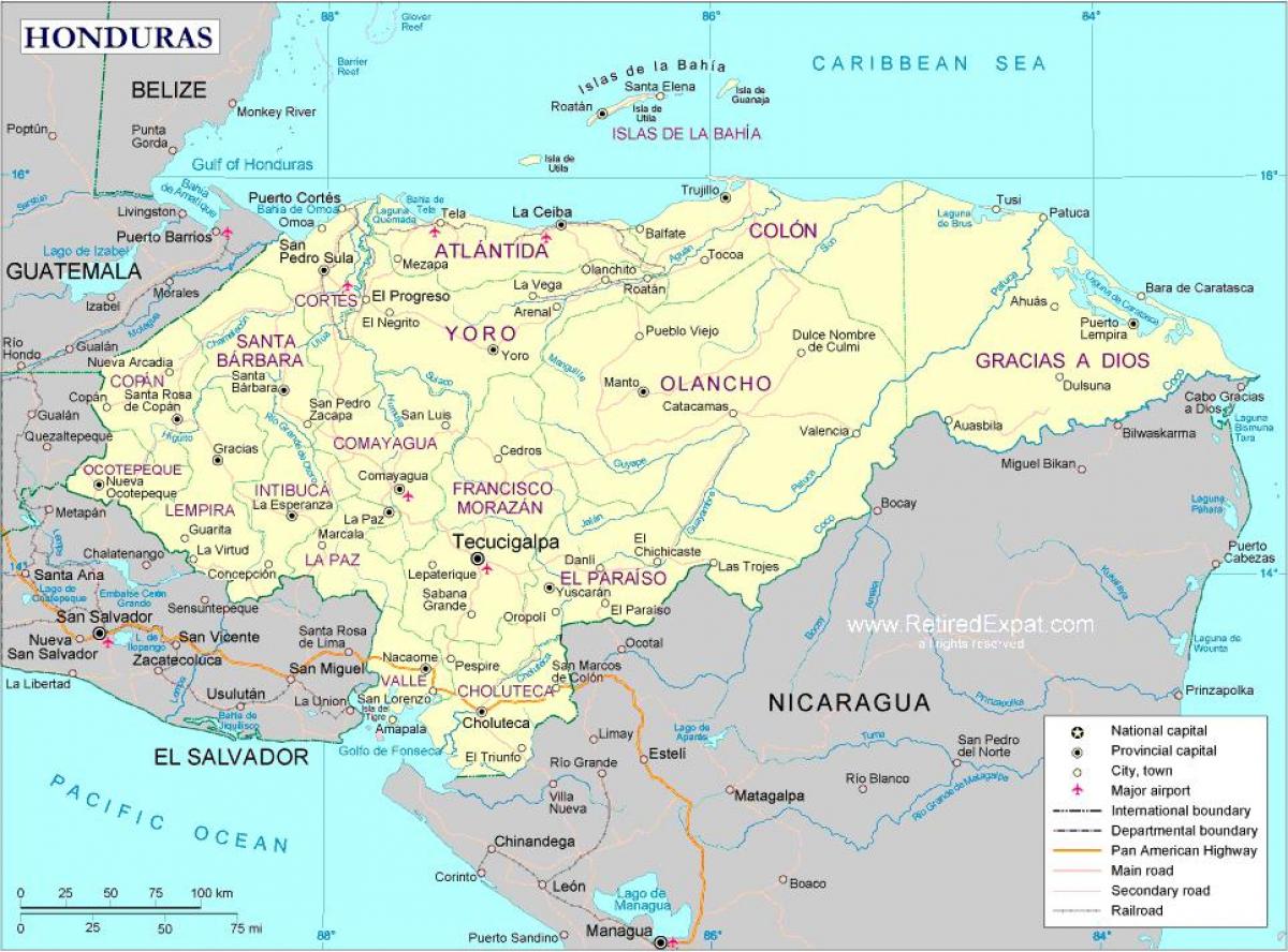 zemljevid politični zemljevid Honduras