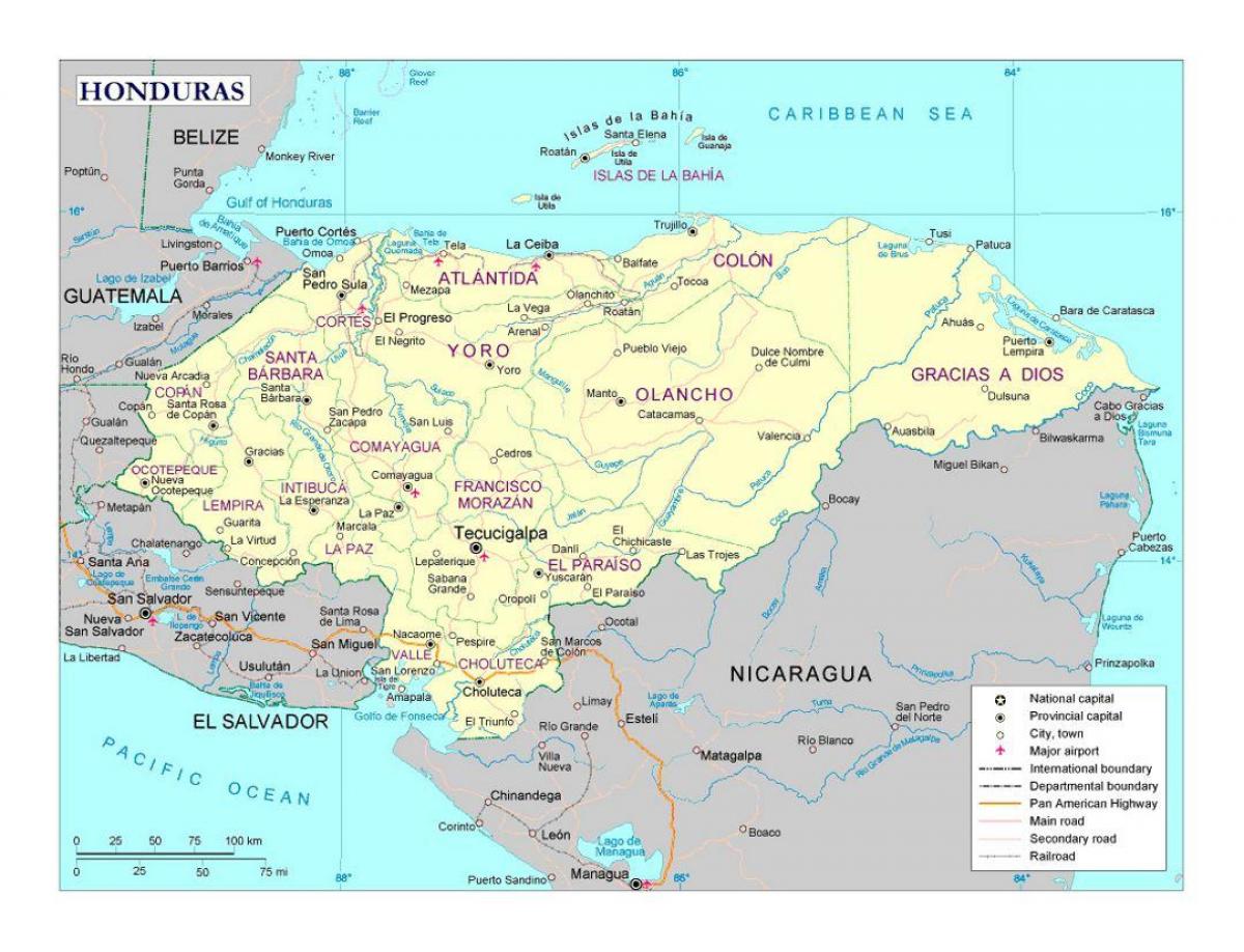 podroben zemljevid Honduras