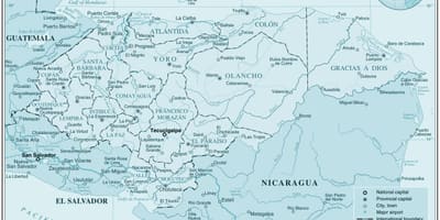 Zemljevid fizični zemljevid Honduras