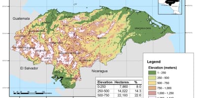Zemljevid Honduras nadmorske višine
